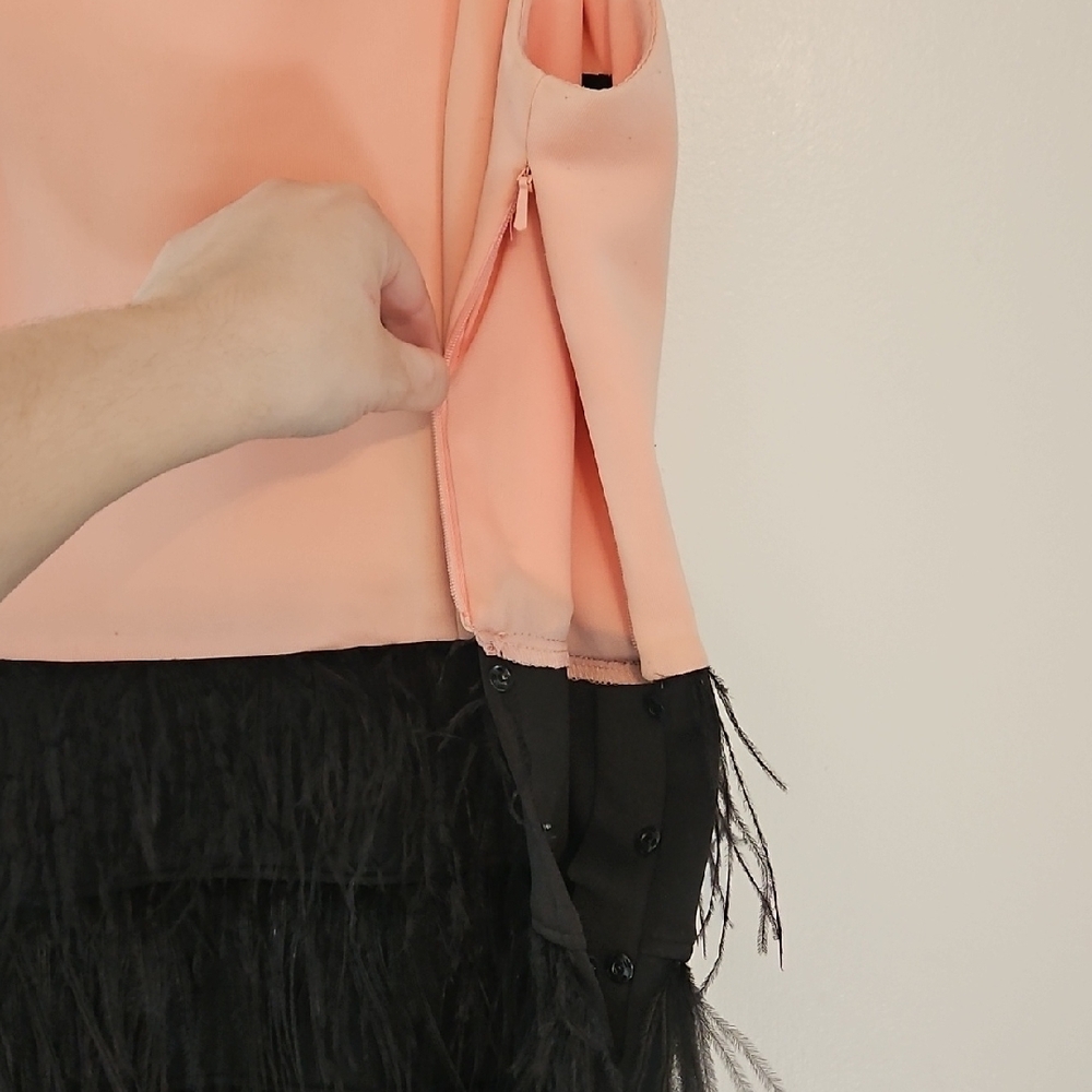 MAIA Peach and Black Dress With Feathers Size 8 - Picture 16 of 16